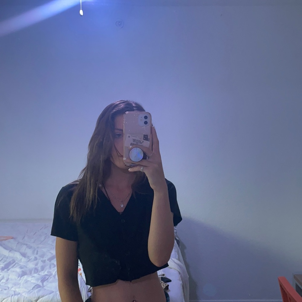 cropped button down top